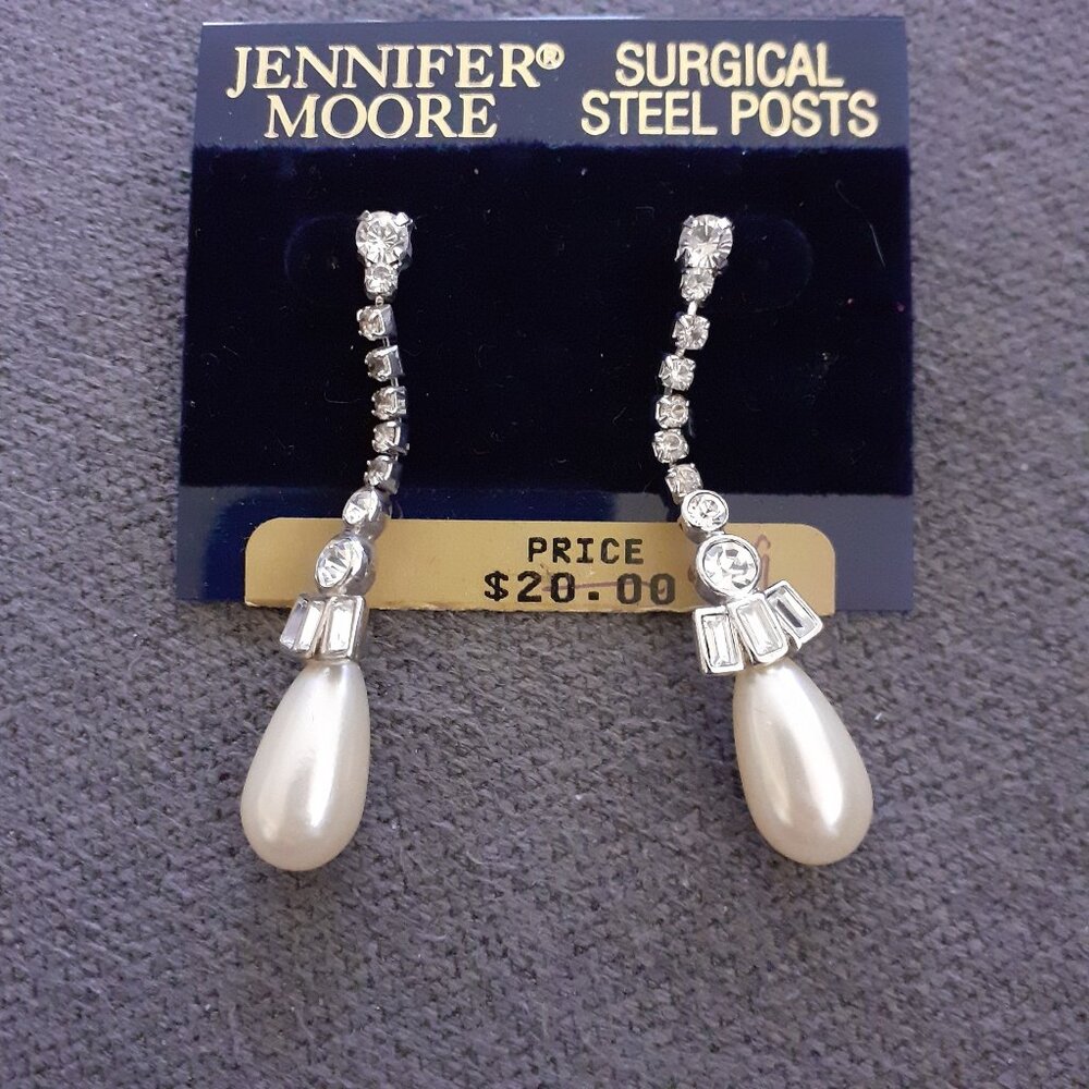 Vintage NWT Jennifer Moore pearl and cz drop earrings